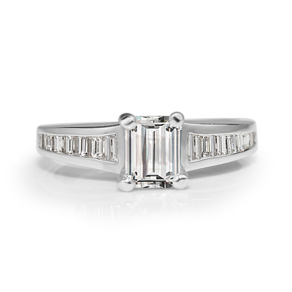 Platinum Emerald Cut Diamond Ring