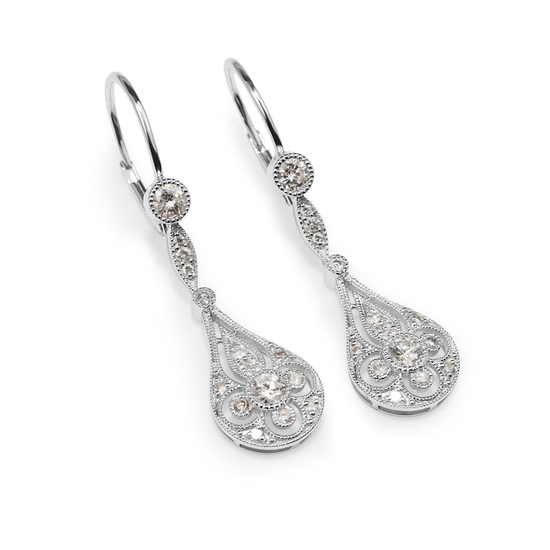 18ct White Gold Art Deco Style Diamond Drop Earrings