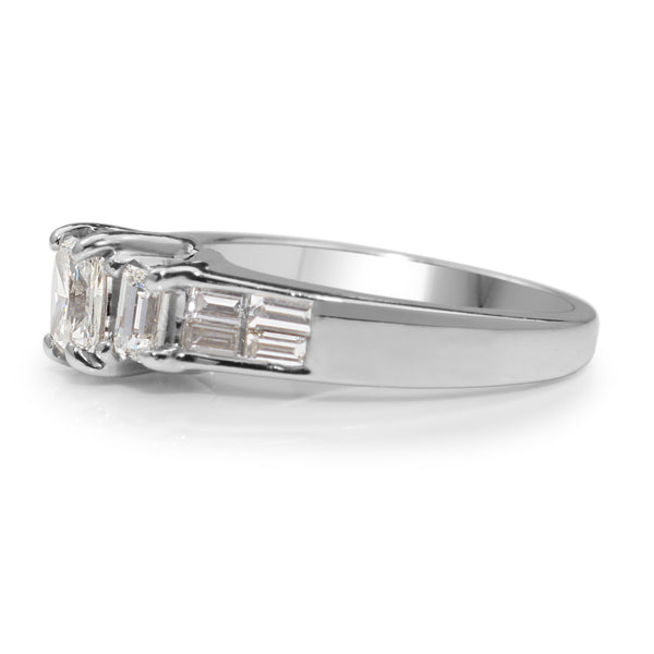 14ct White Gold Radiant and Emerald Cut Diamond Ring