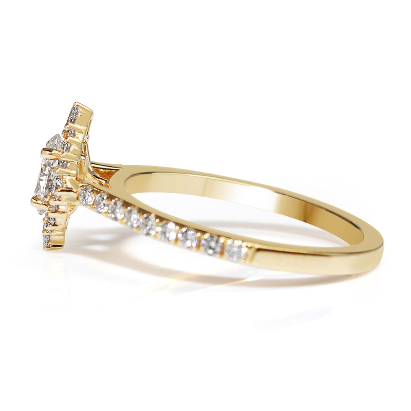 18ct Yellow Gold Oval and Pear Diamond Halo Ring