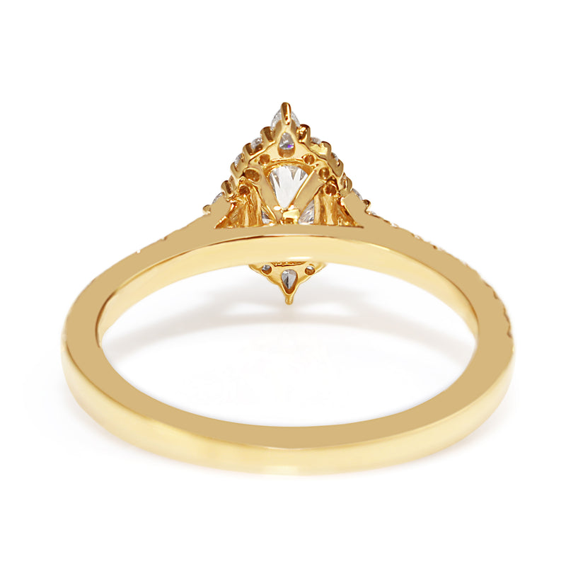 18ct Yellow Gold Oval and Pear Diamond Halo Ring