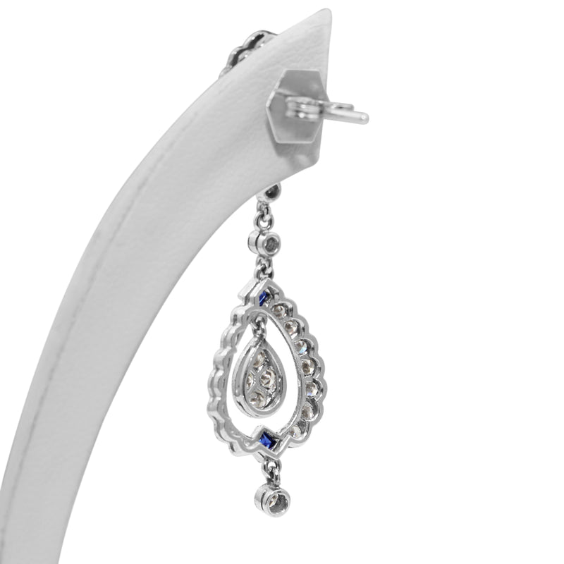 Platinum Art Deco Sapphire and Diamond Drop Earrings