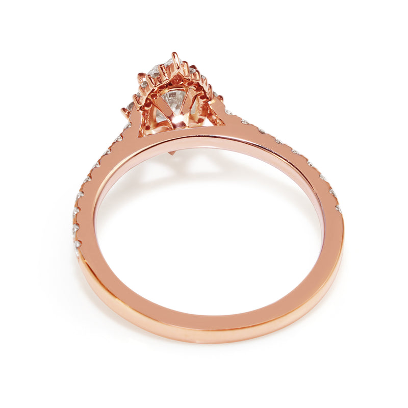 18ct Rose Gold Oval and Pear Diamond Halo Ring