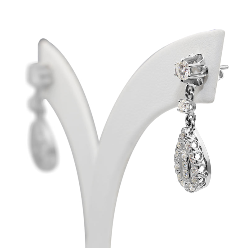 18ct White Gold Vintage Diamond Drop Earrings