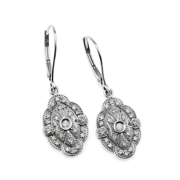 14ct White Gold Deco Style Vintage Diamond Earrings