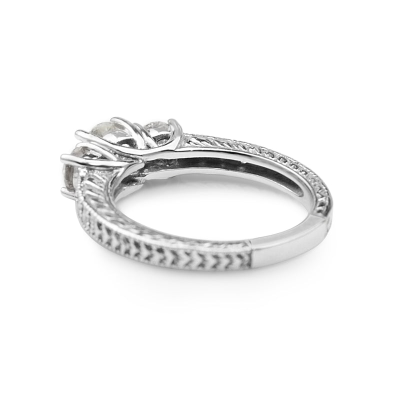 14ct White Gold 3 Stone Etched Diamond Ring