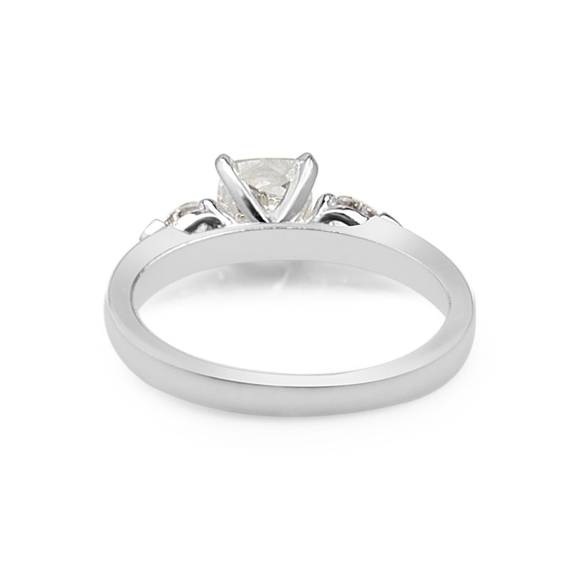 18ct White Gold Cushion and Pear Diamond 3 Stone Ring