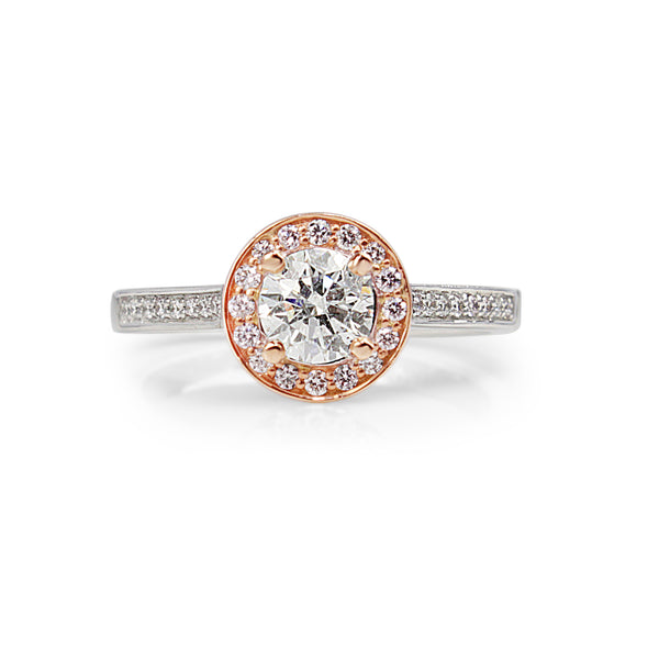 18ct White and Rose Gold Pink and White Diamond Halo Ring