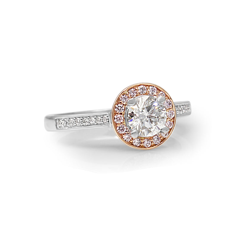 18ct White and Rose Gold Pink and White Diamond Halo Ring