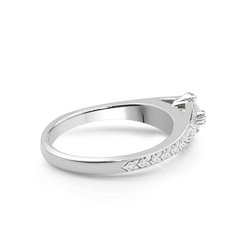 18ct White Gold Etched Diamond Solitaire Ring