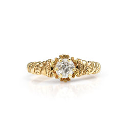 14ct Yellow Gold Antique Etched Solitaire Ring