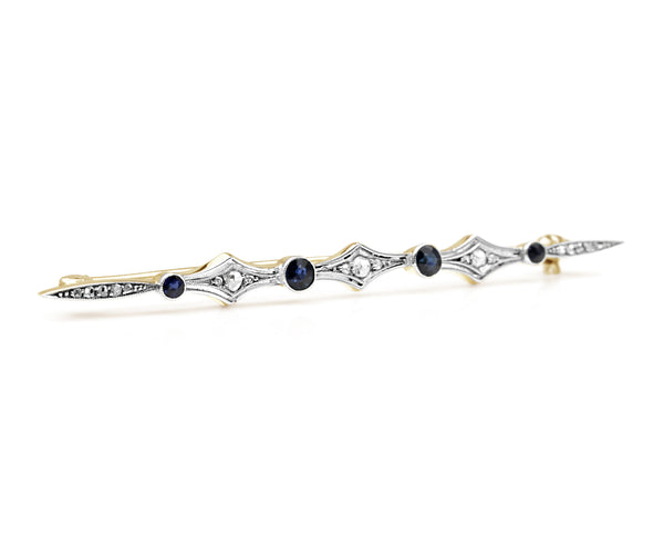 18ct Yellow and White Gold Sapphire and Rose Cut Diamond Brooch