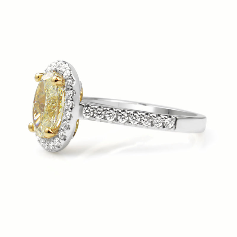 18ct Yellow and White Gold Fancy Yellow Oval Diamond Ring