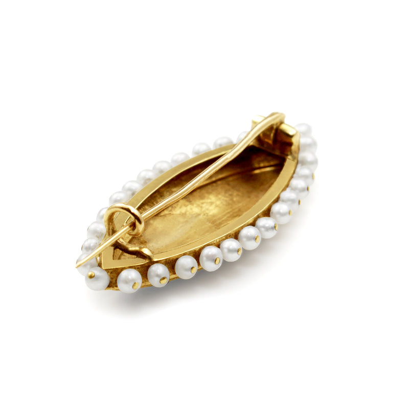 18ct Yellow Gold Antique Enamel, Pearl and Rose Cut Diamond Brooch