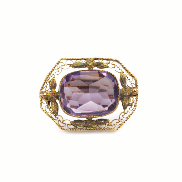 10ct Yellow Gold Antique Amethyst Brooch