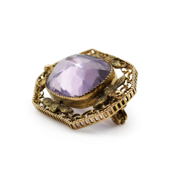 10ct Yellow Gold Antique Amethyst Brooch
