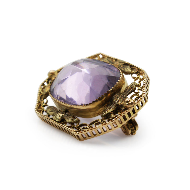 10ct Yellow Gold Antique Amethyst Brooch