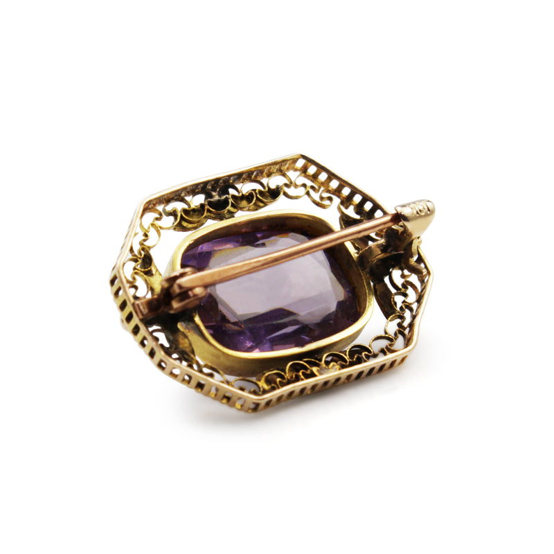 10ct Yellow Gold Antique Amethyst Brooch