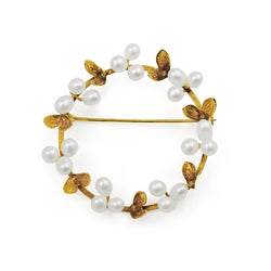 14ct Yellow Gold Pearl Floral Wreath Brooch