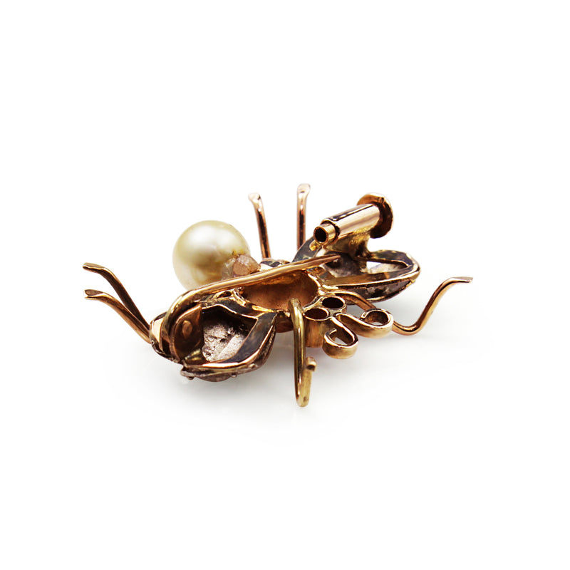 Platinum and 18ct Rose Gold Deco Ruby and Pearl Insect/Bee Brooch