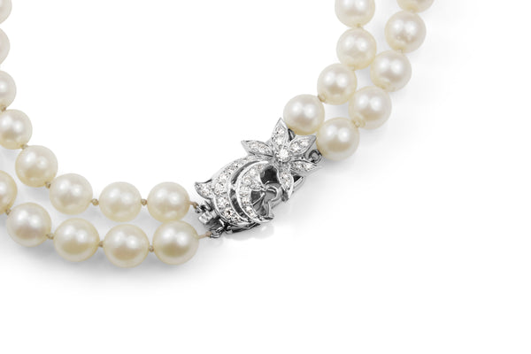 14ct White Gold Cultured Pearl Necklace With Diamond Clasp