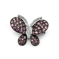 18ct White Gold Pink Sapphire and Diamond Butterfly Brooch