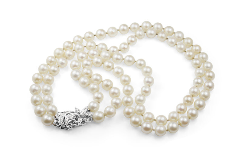 14ct White Gold Cultured Pearl Necklace With Diamond Clasp