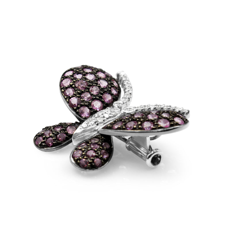 18ct White Gold Pink Sapphire and Diamond Butterfly Brooch