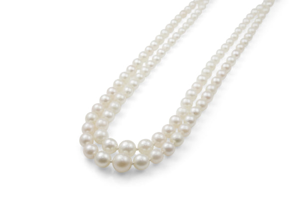 Akoya Double Strand Pearl Necklace With Platinum Diamond Clasp