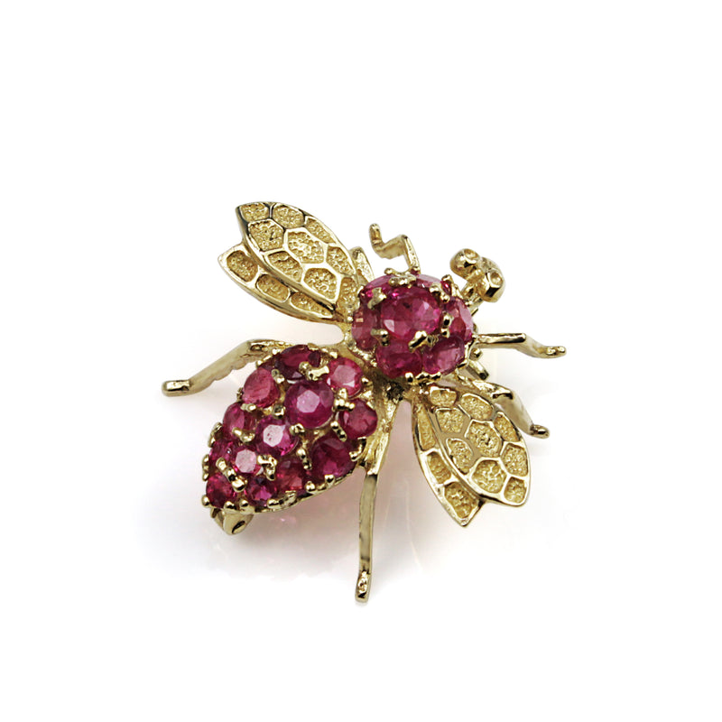 14ct Yellow Gold Ruby Bee Brooch