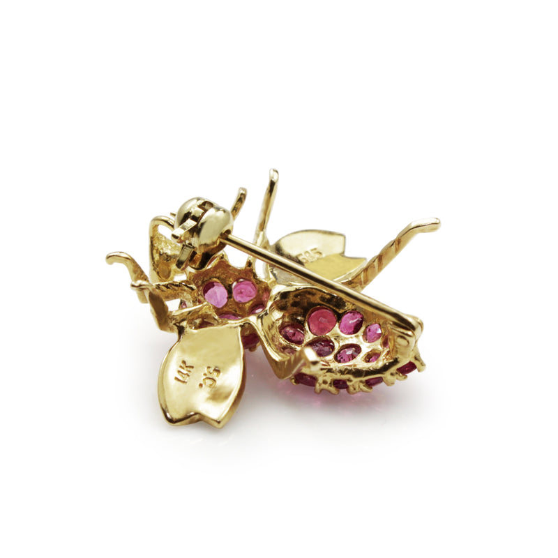 14ct Yellow Gold Ruby Bee Brooch