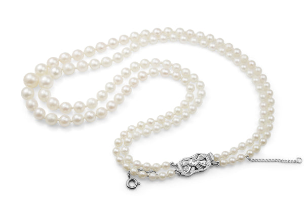 Akoya Double Strand Pearl Necklace With Platinum Diamond Clasp