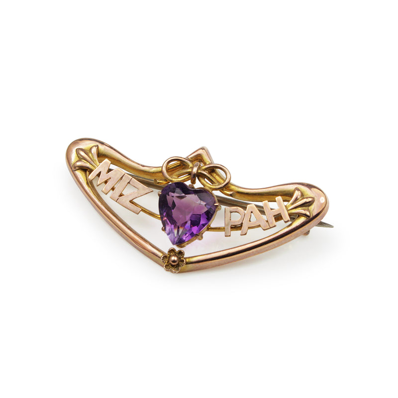 9ct Rose Gold Amethyst MIZPAH Brooch