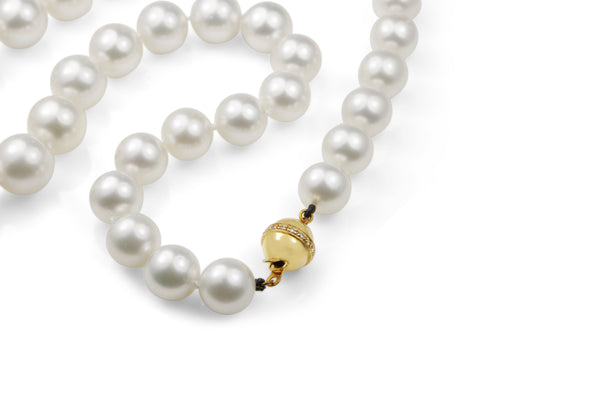 10 - 12mm South Sea Pearl Necklace on 14ct Yellow Gold Diamond Clasp