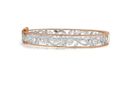 9ct Rose and White Gold Diamond Floral Bangle