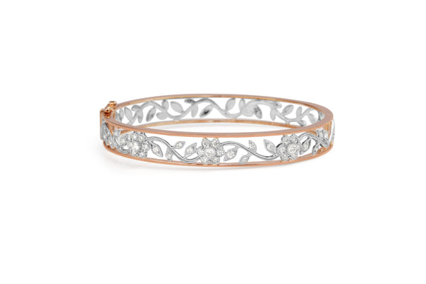 9ct Rose and White Gold Diamond Floral Bangle