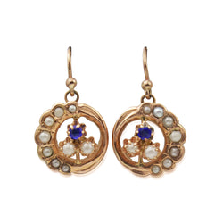 18ct Antique Rose Gold Pearl and Sapphire Earrings