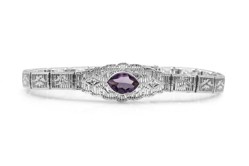 14ct White Gold Amethyst and Diamond Art Deco Bracelet