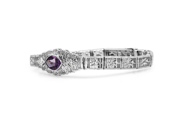 14ct White Gold Amethyst and Diamond Art Deco Bracelet