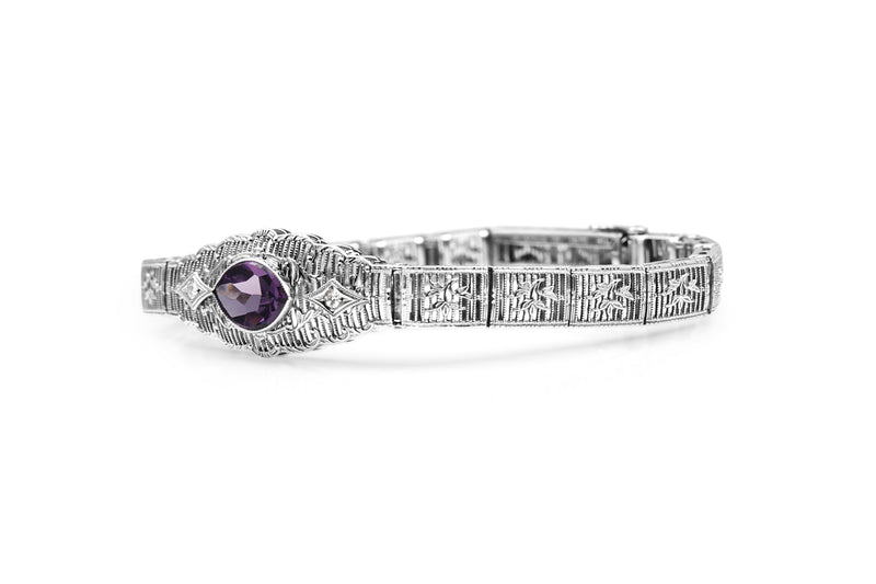 14ct White Gold Amethyst and Diamond Art Deco Bracelet