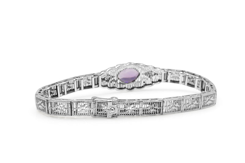 14ct White Gold Amethyst and Diamond Art Deco Bracelet