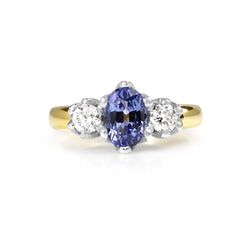 18ct Yellow and White Gold 3 Stone Sapphire and Diamond Ring