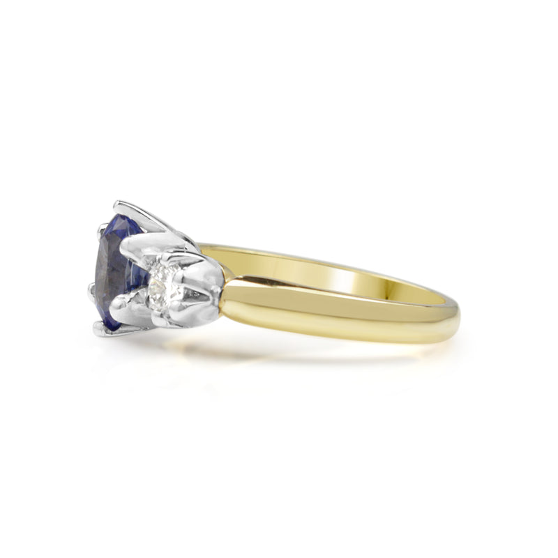 18ct Yellow and White Gold 3 Stone Sapphire and Diamond Ring