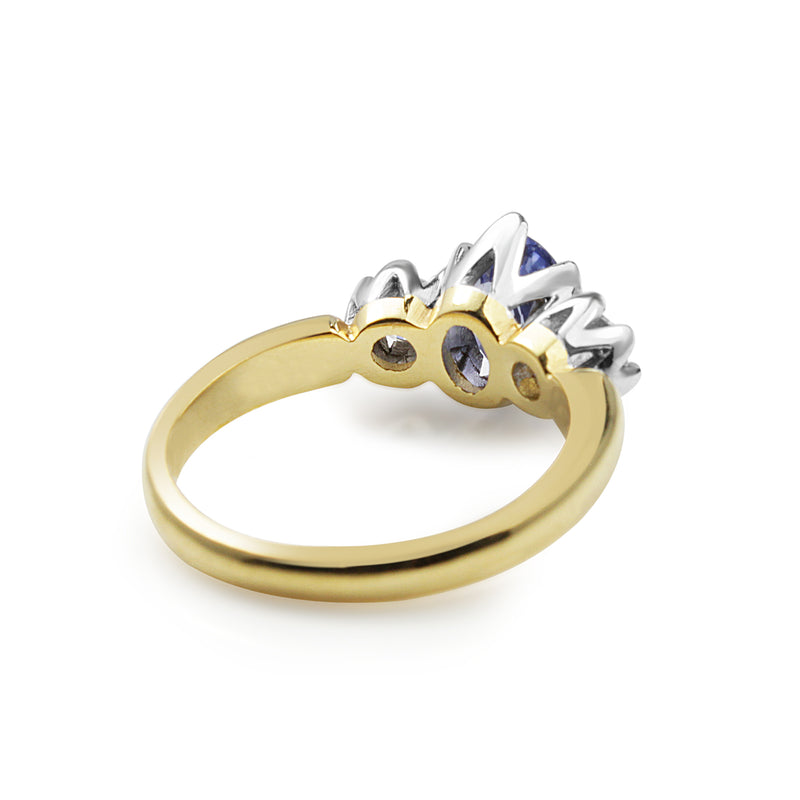 18ct Yellow and White Gold 3 Stone Sapphire and Diamond Ring