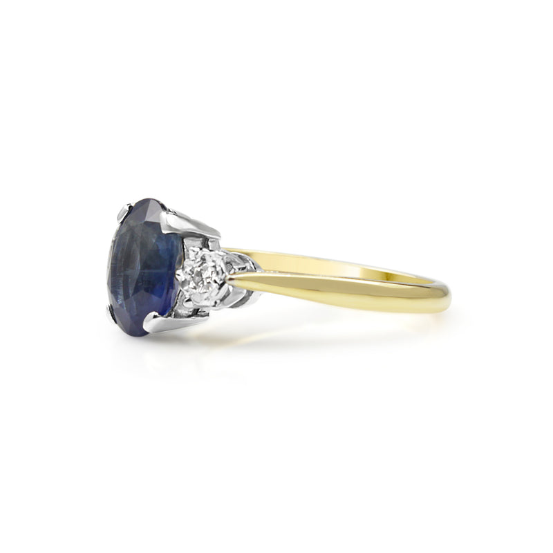 18ct Yellow Gold and Platinum Sapphire and Diamond 3 Stone Ring