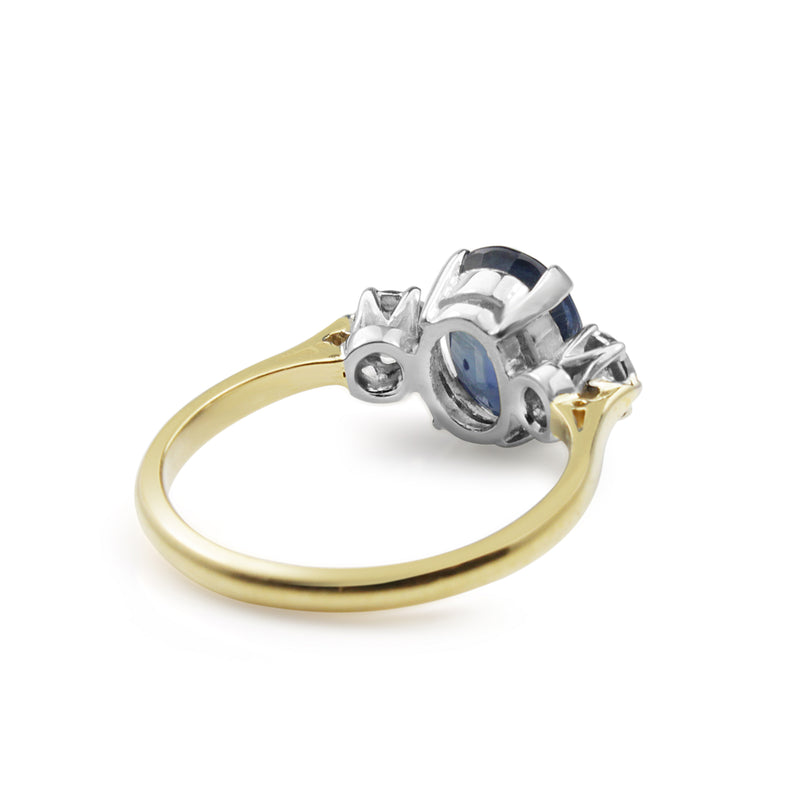 18ct Yellow Gold and Platinum Sapphire and Diamond 3 Stone Ring