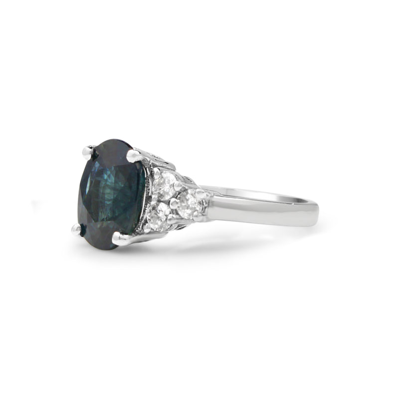 18ct White Gold Teal Sapphire and Diamond Ring