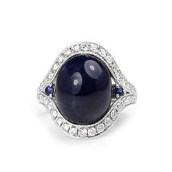 18ct White Gold Cabochon Sapphire and Diamond Ring