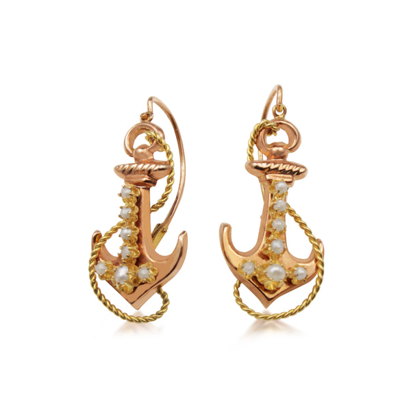 15ct Yellow Gold Antique Anchor Earrings