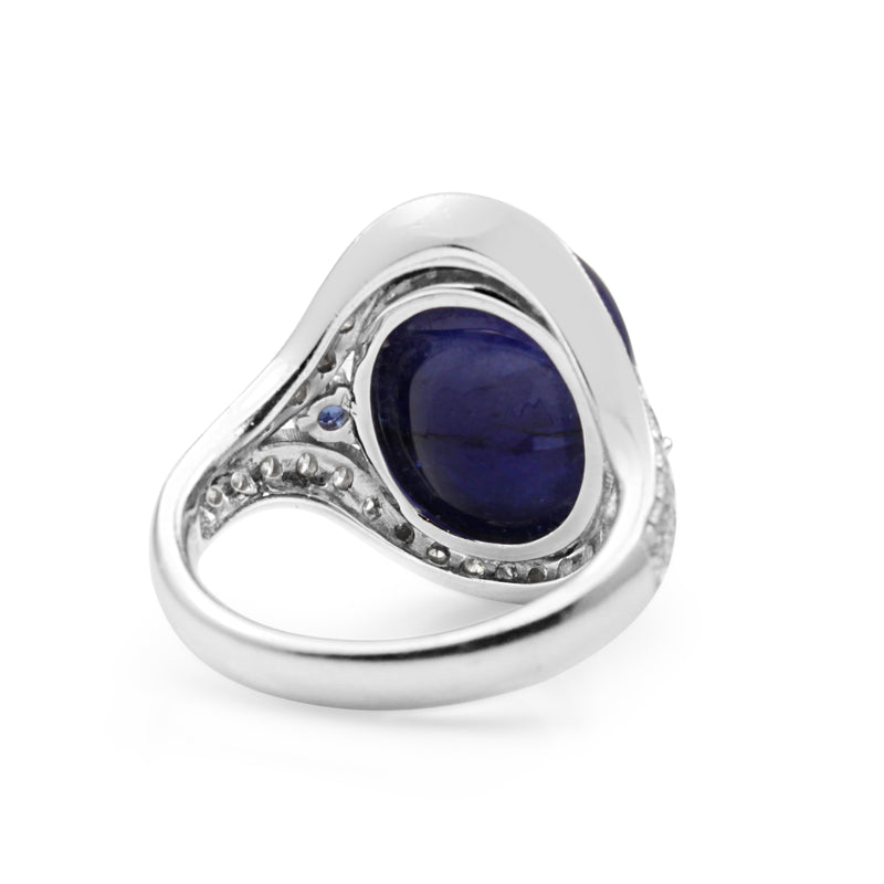 18ct White Gold Cabochon Sapphire and Diamond Ring
